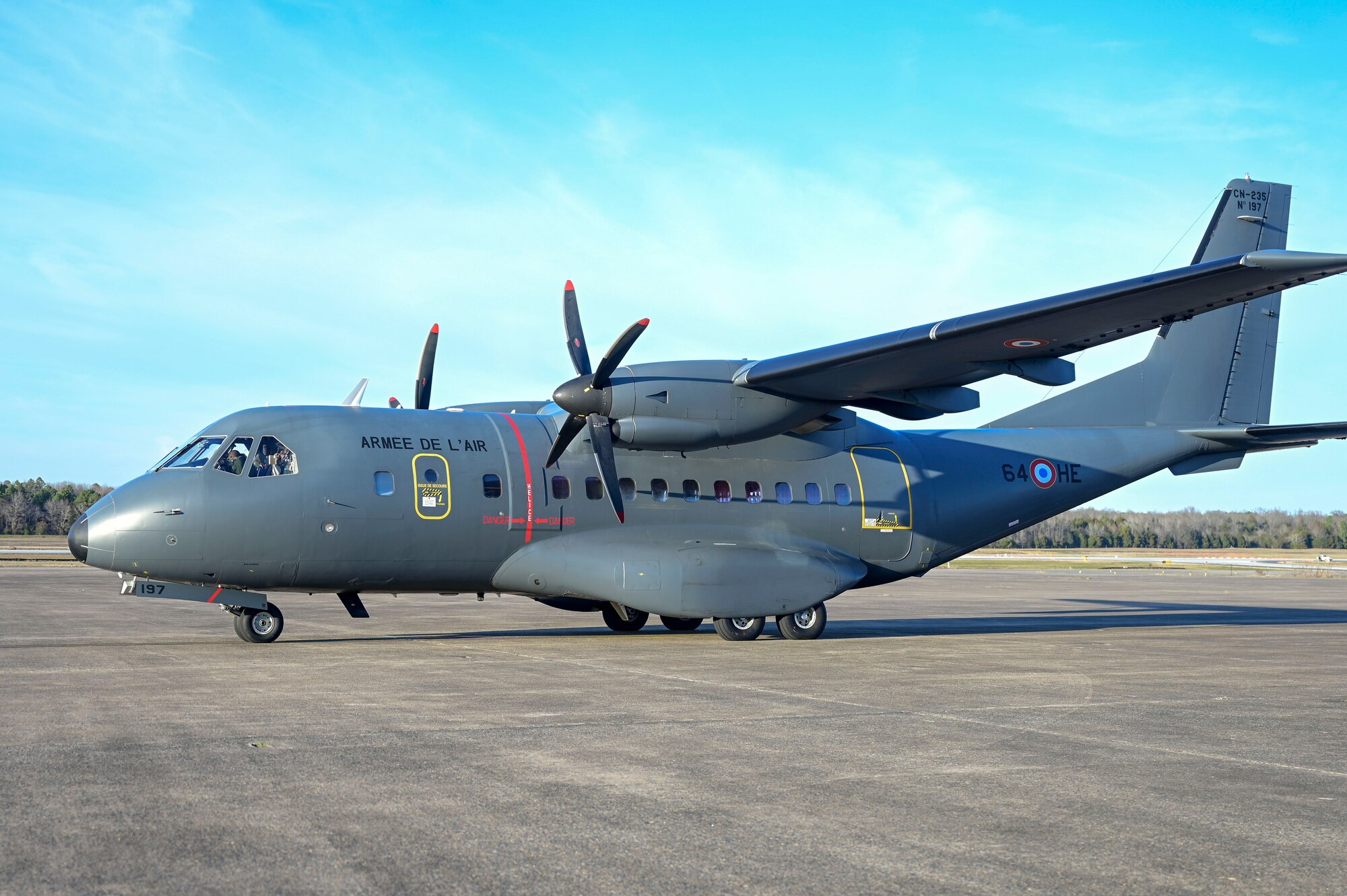 A French Casa CN235 arrives at Little Rock Air Force Base