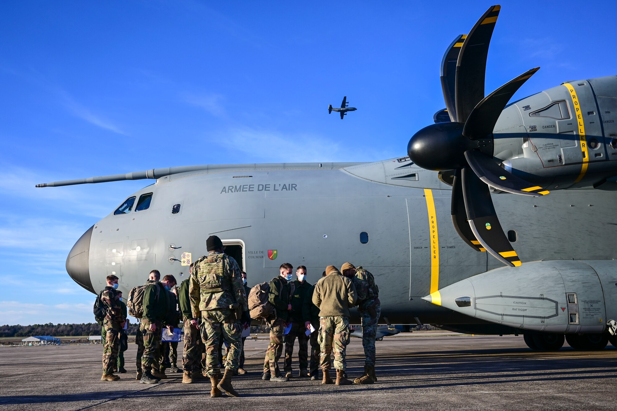 Members of the French Air and Space Force arrive at Little Rock Air Force Base