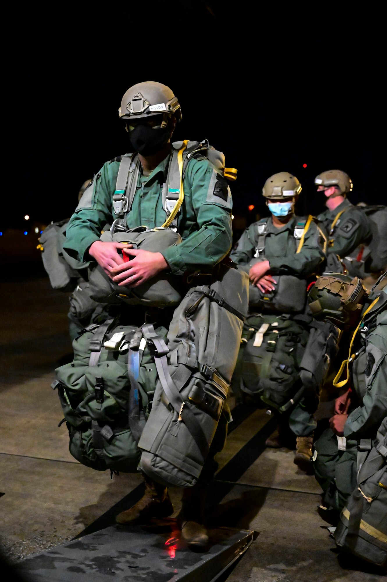 U.S. Army paratroopers with the 1st Battalion, 509th Infantry Regiment, board a C-130J Super Hercules