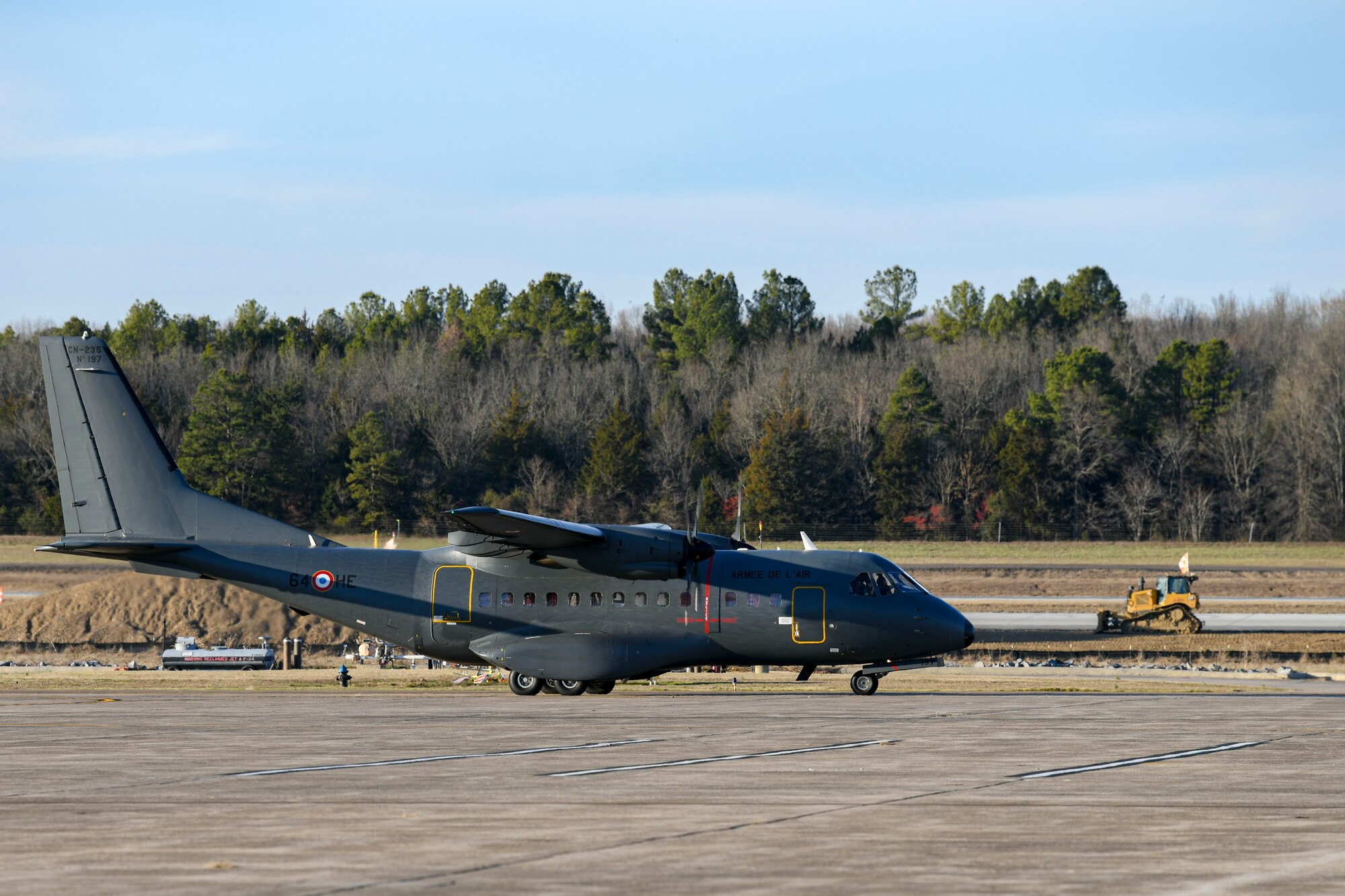 A French Casa CN235 aircraft arrives at Little Rock Air Force Base