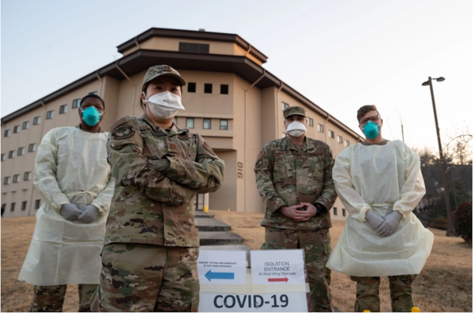 U.S. Air Force Capt. Kristin Kim, 51st Operational Medical Readiness Squadron expeditionary COVID center flight commander, pose for a photo at Osan Air Base, Jan. 7, 2022. Kim is a dentist by trade but is now in charge of all COVID-19 initiatives on base. (U.S. Air Force photo by Airman 1st Class Megan Estrada)