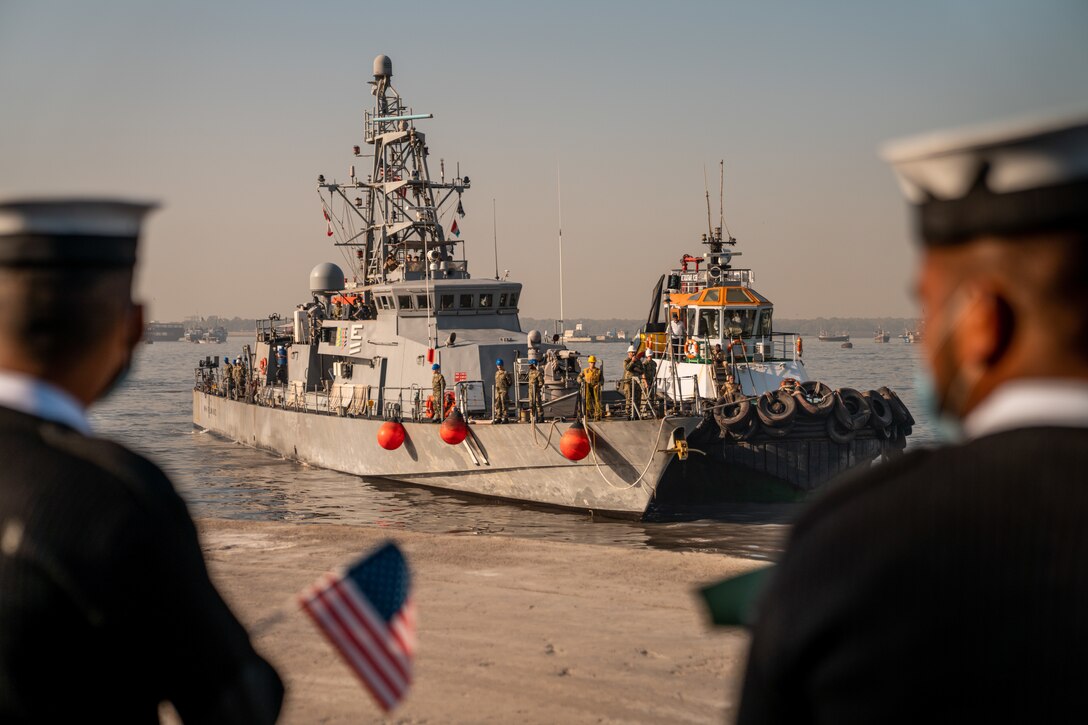 KARACHI, Pakistan (Jan. 25, 2022) Patrol coastal ship USS Whirlwind (PC 11) arrives in Karachi, Pakistan, for a scheduled port visit Jan. 25. Whirlwind is currently operating in the Middle East region to help ensure maritime security and stability. (Courtesy photo)