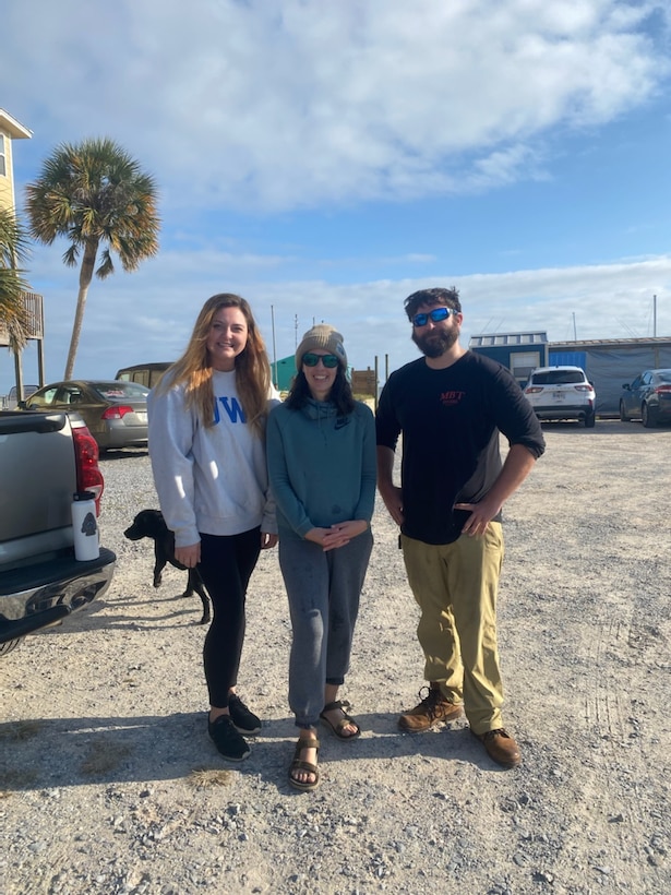 Current and former University of West Florida students Taylor Bowling, Nicole Grinnan, and Hunter Whitehead work with the Navy team to record the wrecks