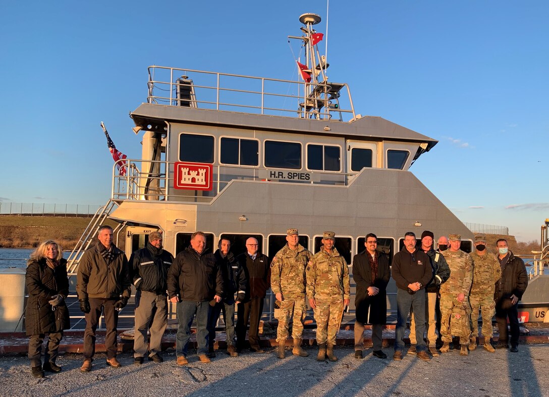 Mr. Michael Connor, the Assistant Secretary of the Army for Civil Works, and USACE and Delaware senior leaders toured the Delaware River federal navigation project from the H.R. SPIES survey vessel during a Jan. 26, 2022 visit.