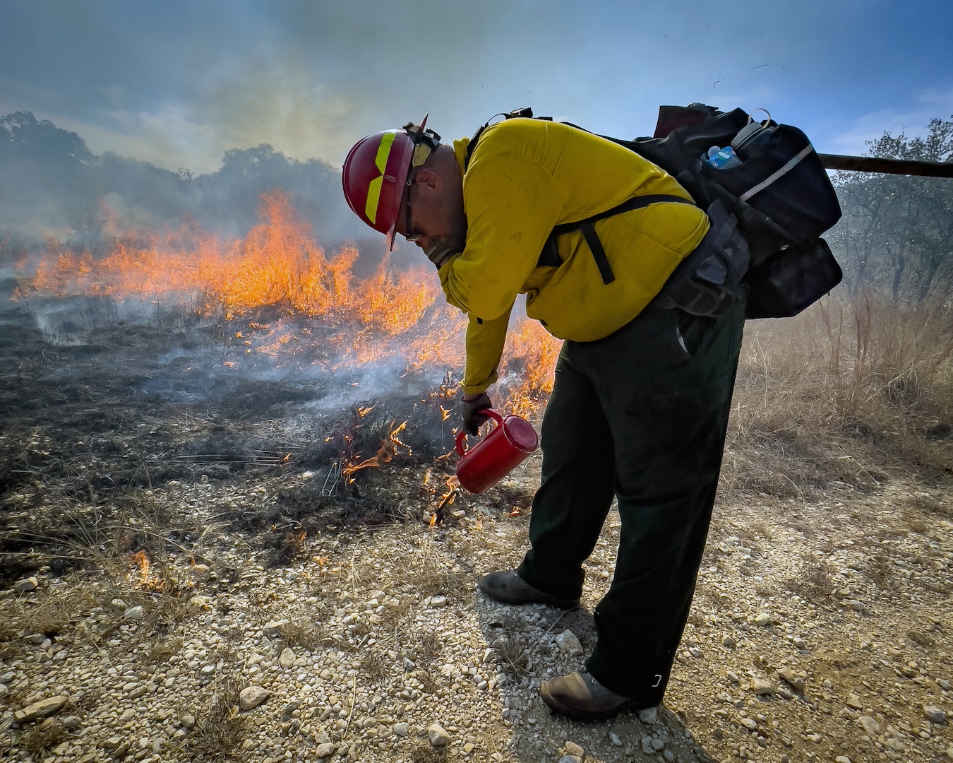 Joint Base San Antonio’s Natural Resources Office, Fire & Emergency Services, and Air Force Wildland Fire Branch members conducted a prescribed burn