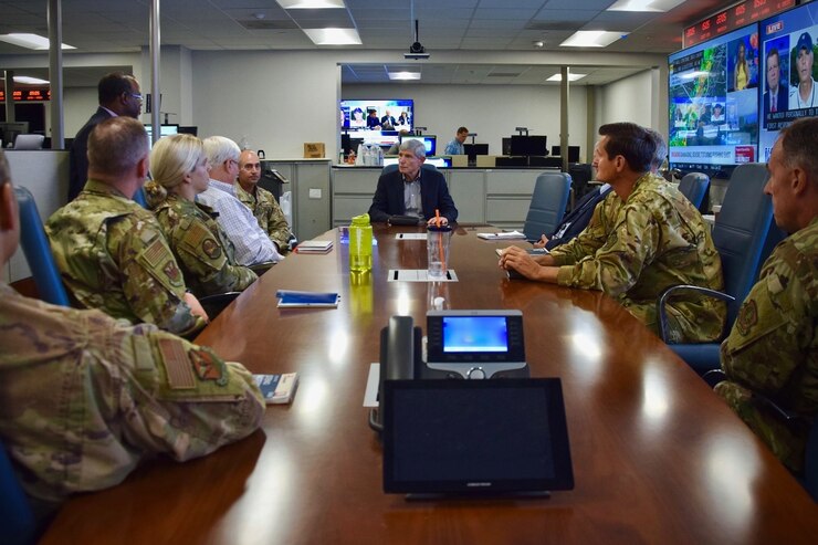 Retired U.S. Air Force General Norton Schwartz, former Chief of Staff of the Air Force, visited senior leaders at the 618th Air Operations Center.