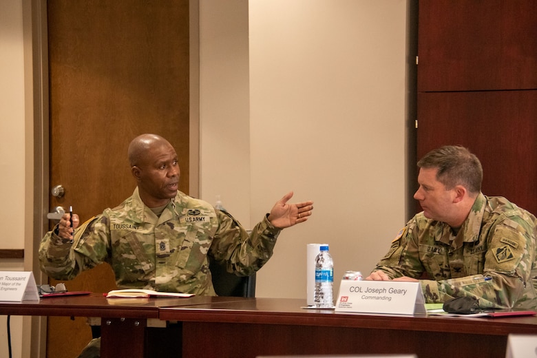 U.S. Army Corps of Engineers, Headquarters Command Sgt. Maj. Patrickson Toussaint spoke with Col. Joseph Geary, Savannah District commander, during a tour of the Savannah District. The leaders discussed the Chief of Engineers' priorities and intent for the USACE mission in 2022.