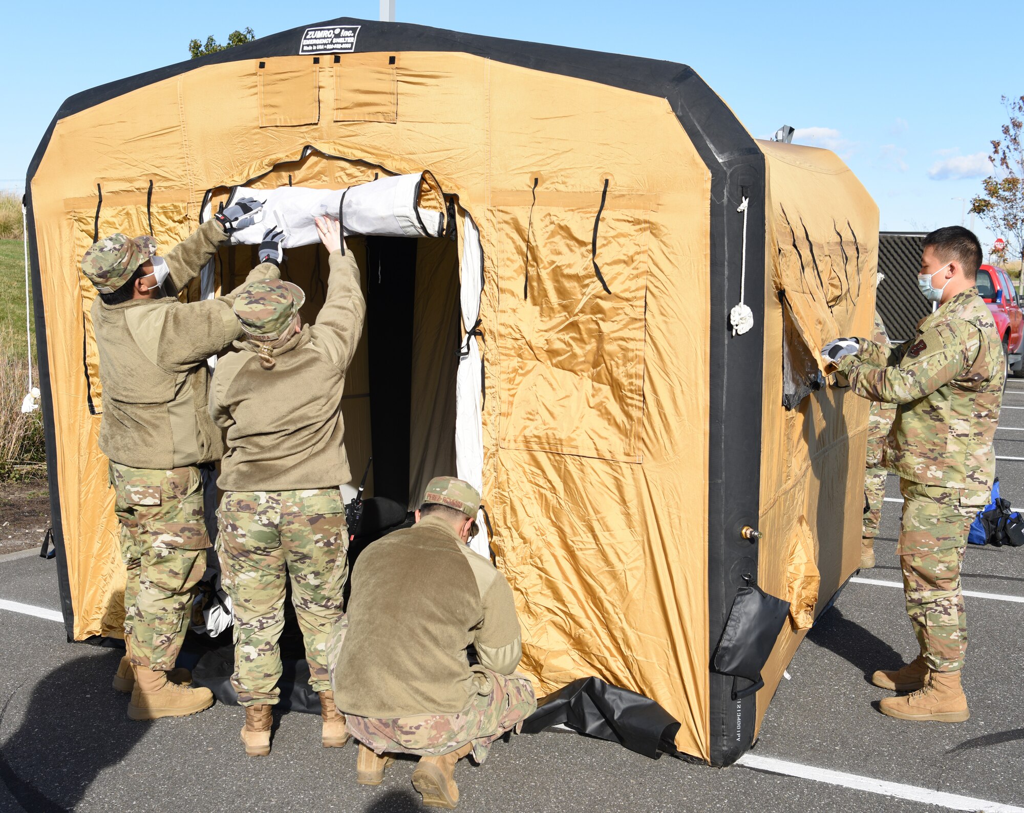 Members of the 106th Rescue Wing’s Communication Squadron set up a Mobile Emergency Response Center (MERC) at Westhampton Beach, N.Y., Nov. 6, 2021. The MERC allows disaster responders to establish reliable broadcast and reception in areas where communication infrastructure has been damaged. (U.S. Air National Guard photo by Staff Sgt. Sean Madden)