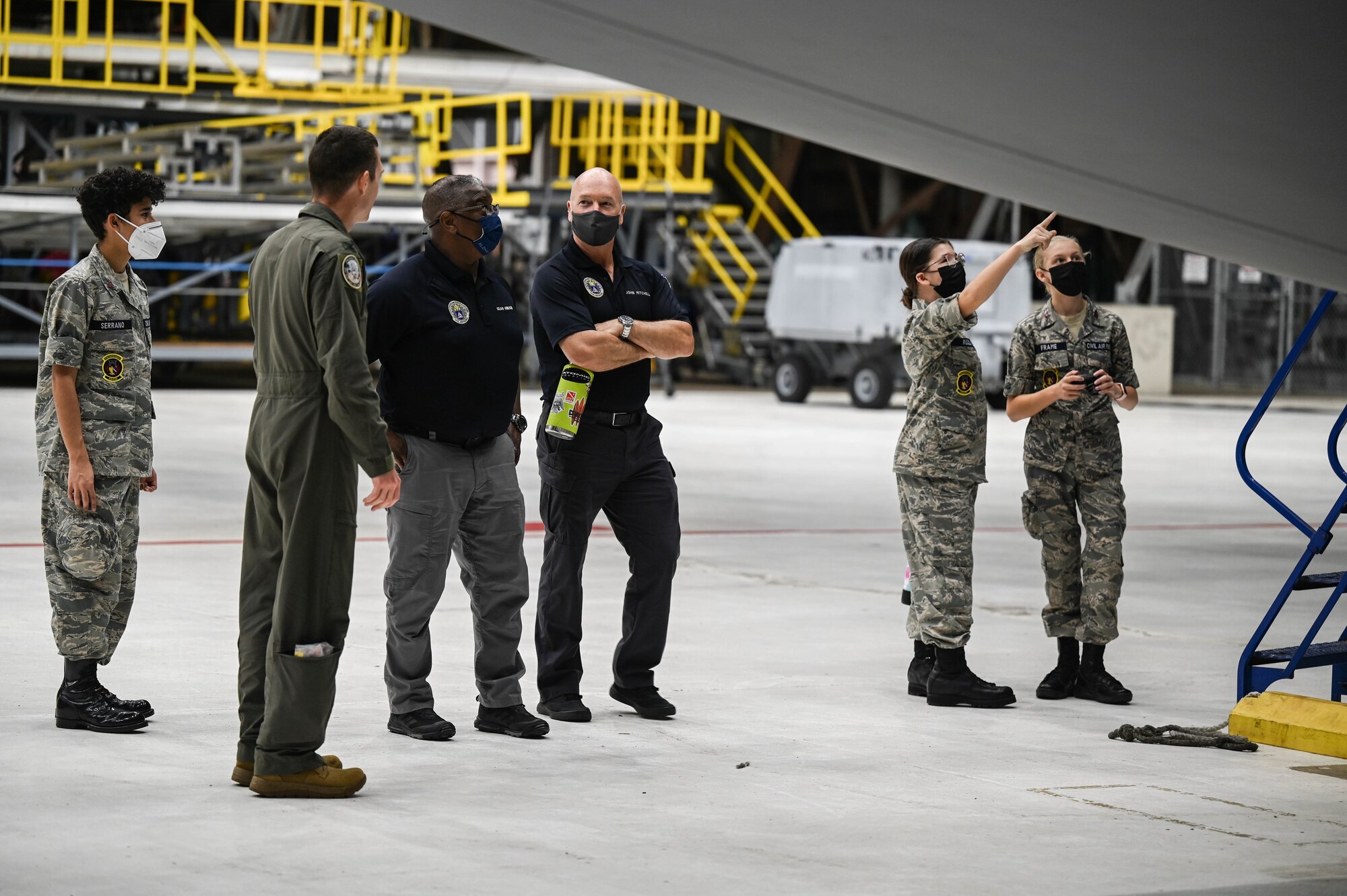 Hawaii Wing Civil Air Patrol cadets and senior members learn about the functionality of the C-17 Globemaster III at Joint Base Pearl Harbor-Hickam, Hawaii, Jan. 25, 2022. CAP members toured the interior and exterior of the aircraft while receiving detailed briefs of each compartment. (U.S. Air Force photo by Staff Sgt. Alan Ricker)