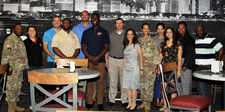 Far East District interns and personnel enjoy themselves during the Advancing Minorities' Interest in Engineering Farewell Luncheon at the USAG Humphreys Flightline restaurant, July 2019. FED recruitment efforts for the 2022 summer internships are starting in February. (Courtesy photo)