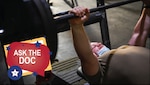 Senior Airman Thomas McMurray prepares for a bench press at Al Mubarak Air Base, Kuwait, May 13, 2021.