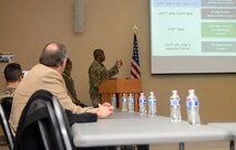 Team Charleston Airmen escort attendees of Clergy Day down the ramp of a C-17 Globemaster III static display at Joint Base Charleston, S.C., Jan 25, 2022.