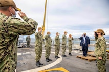 Secretary of the Navy Carlos Del Toro visits USS Milwaukee (LCS 5) during his visit to Puerto Rico.