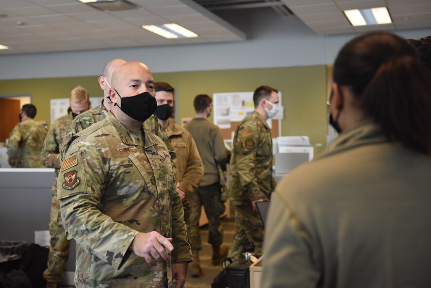 Chief Master Sgt. Cenov speaks to an Airman