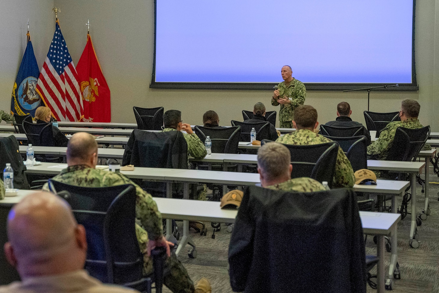 NORFOLK, Va. (Jan. 20, 2022) –  Murad “Mojo” Raheem, regional administrator for the Office of the Assistant Secretary for Preparedness and Response, Region 2, speaks during a Fleet Medical Training at Navy Warfare Development Command (NWDC), Jan. 20. U.S. 2nd Fleet (C2F) medical team, hosted medical leadership from various medical staffs, ships, and government agencies to discuss the future of Navy Medicine (U.S. Navy photo by Mass Communication Specialist 2nd Class Joshua M. Tolbert)