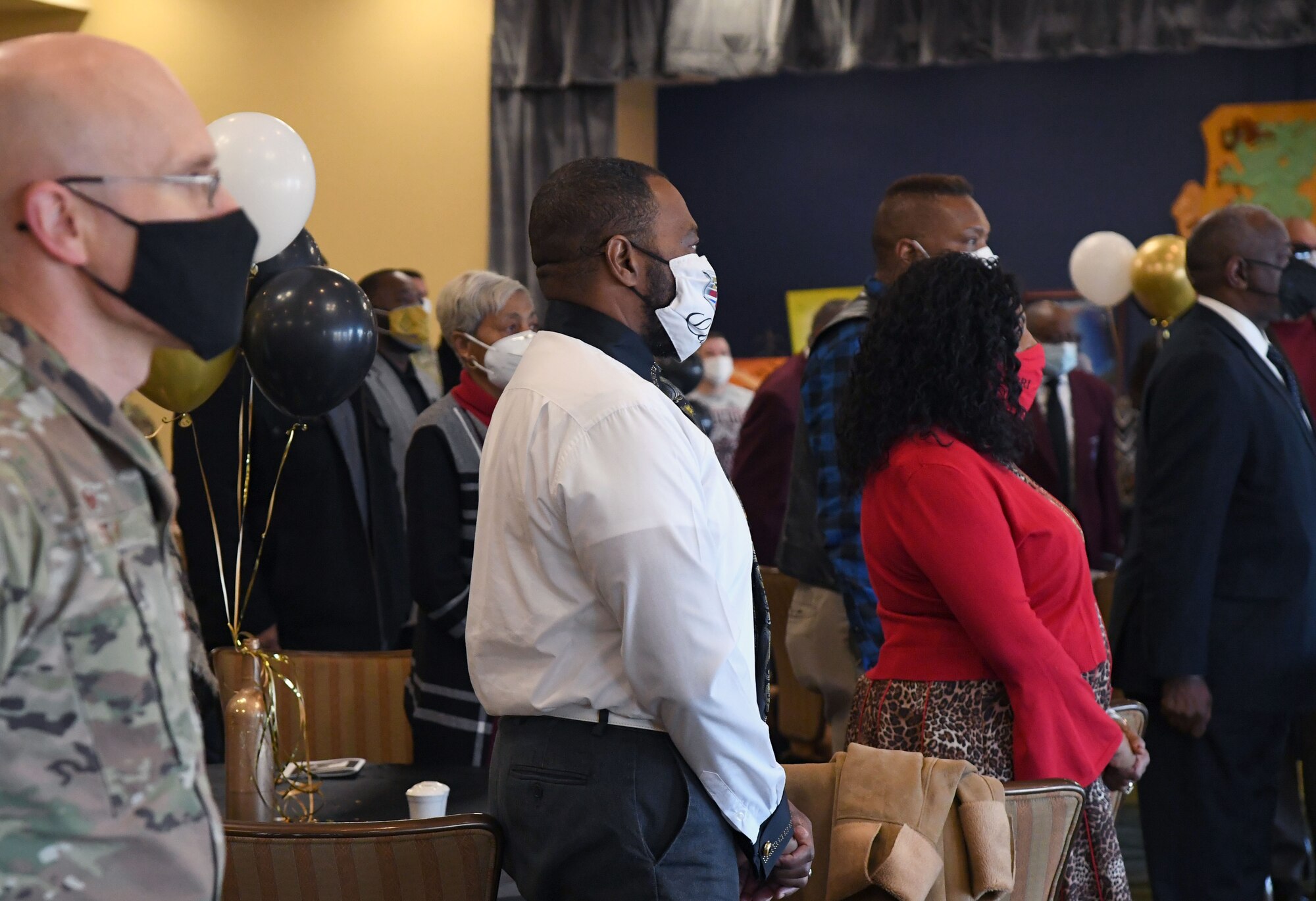 Keesler personnel attend the annual Dr. Martin Luther King Jr. Celebration Luncheon inside the Bay Breeze Event Center at Keesler Air Force Base, Mississippi, Jan. 27, 2022. The 81st Training Wing and the 81st Training Group hosted the event honoring King's legacy and his efforts to inspire civil rights activism within the African-American community. He is widely regarded as America's pre-eminent advocate of nonviolence and one of the greatest nonviolent leaders in world history. (U.S. Air Force photo by Kemberly Groue)