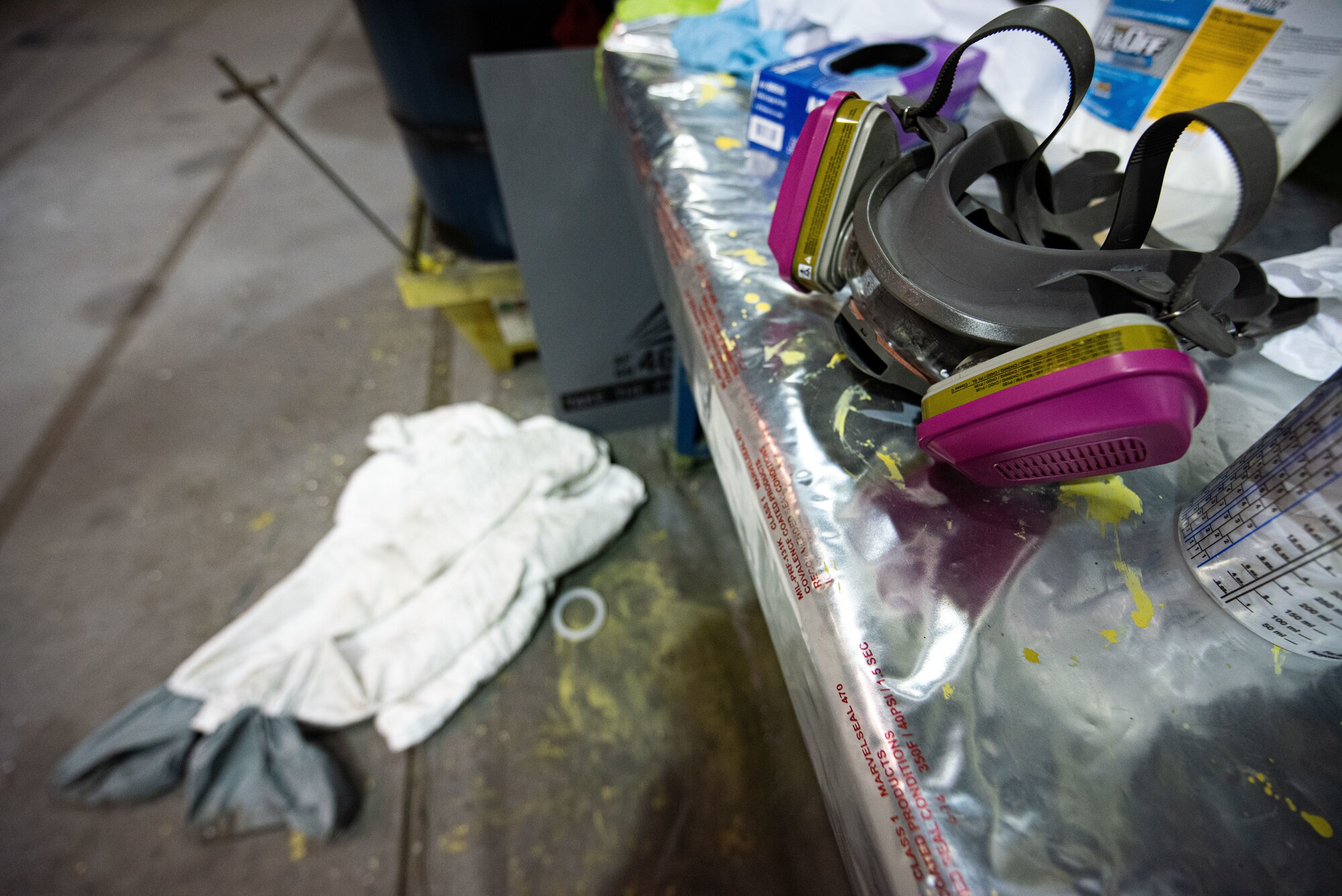 A respirator sits idle in the 8th Maintenance Squadron aircraft structural maintenance shop