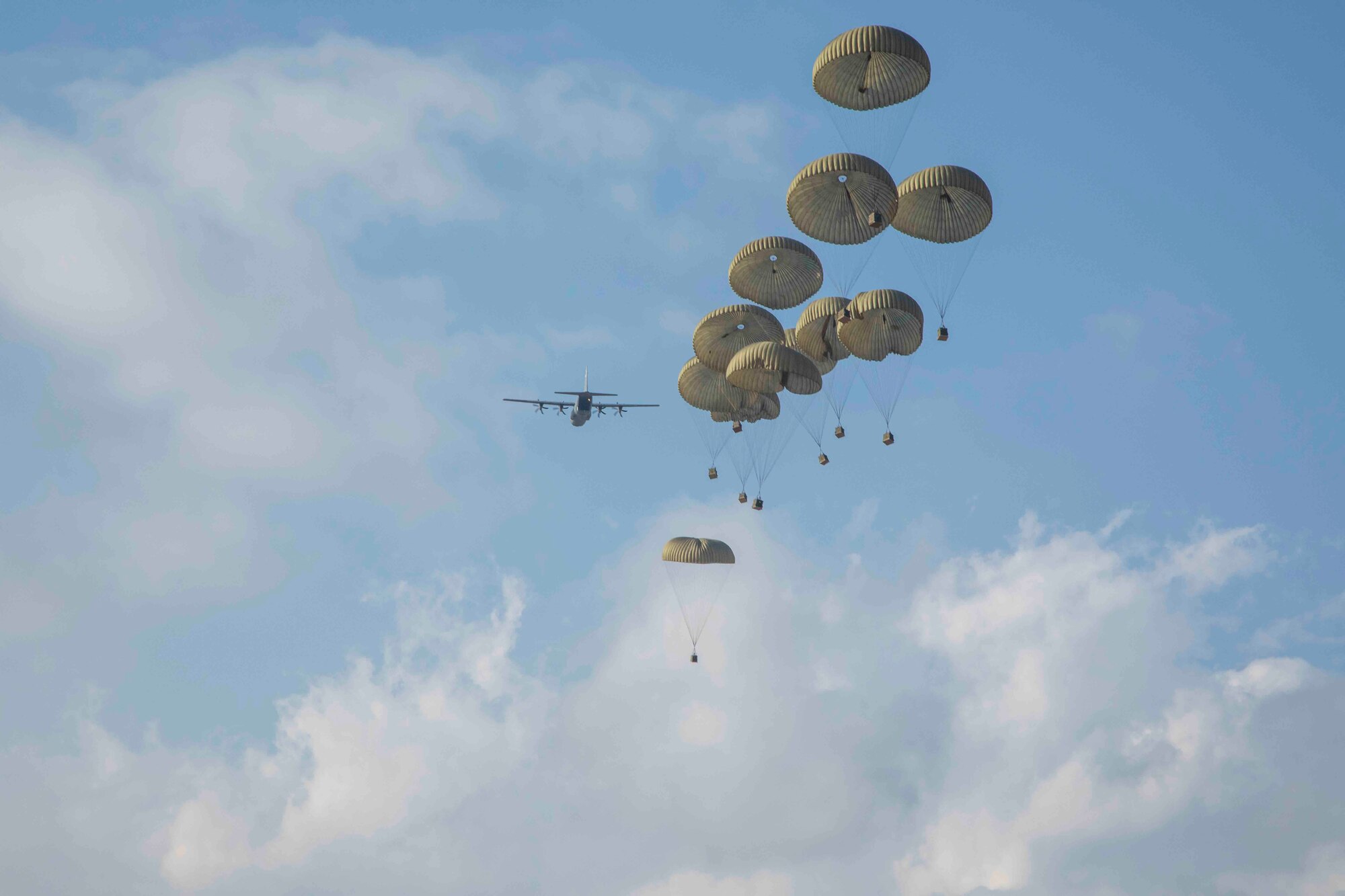 Japan Ground Self-Defense Force's container delivery system bundles drop at Combined Arms Training Center, Camp Fuji, Japan, Jan. 26, 2022, during Airborne 22.