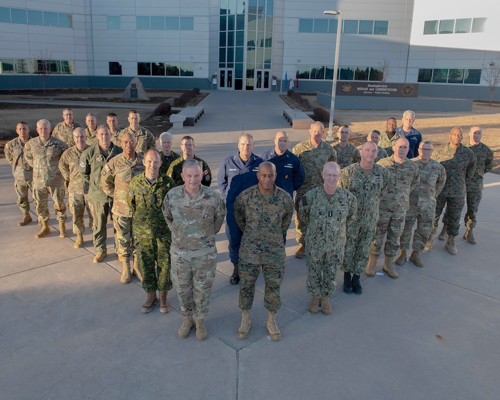 United States and Canadian commanders and senior enlisted leaders from across North America joined Gen. Glen VanHerck, Commander, North American Aerospace Defense Command and U.S. Northern Command, and the rest of the NORAD and USNORTHCOM senior leaders at the annual Commander's Conference Jan. 26, 2022, at the headquarters on Peterson Space Force Base.  General VanHerck provided his vision and direction for homeland defense, including globally integrated deterrence and layered defense, at the two-day forum with leaders from all of NORAD's and USNORTHCOM's component, subordinate, and regional commands.  (Department of Defense photo by Chuck Marsh)