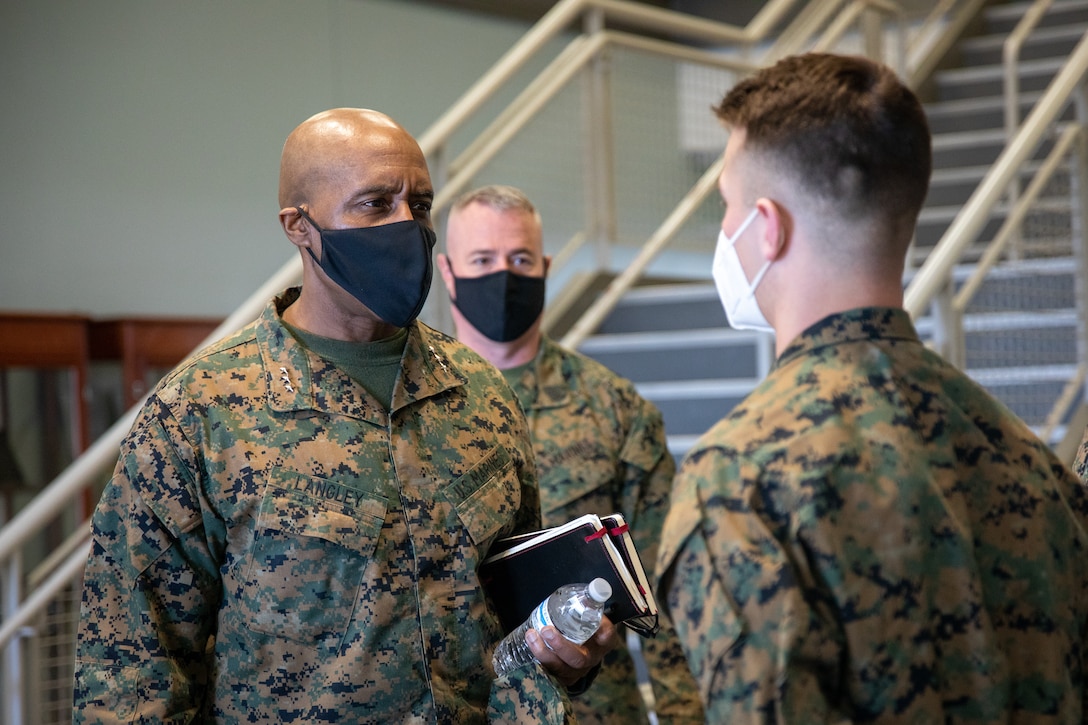 U.S. Marine Corps Lt. Gen. Michael E. Langley, Fleet Marine Force, Atlantic (FMFLANT), Marine Forces Command (MARFORCOM), Marine Forces Northern Command (MARFORNORTH) commander, tours Fort Pickett, Virginia, on Jan. 23, 2022. The purpose of the visit was to see the facilities on Fort Pickett, meet with service members supporting the Task Force, and discuss future plans for Operation Allies Welcome. The Department of Defense, through U.S. Northern Command, and in support of the Department of Homeland Security, is providing transportation, temporary housing, medical screening, and general support for at least 50,000 Afghan evacuees at suitable facilities, in permanent or temporary structures, as quickly as possible. This initiative provides Afghan personnel essential support at secure locations outside Afghanistan. (U.S. Marine Corps photo by Lance Cpl. David Intriago)