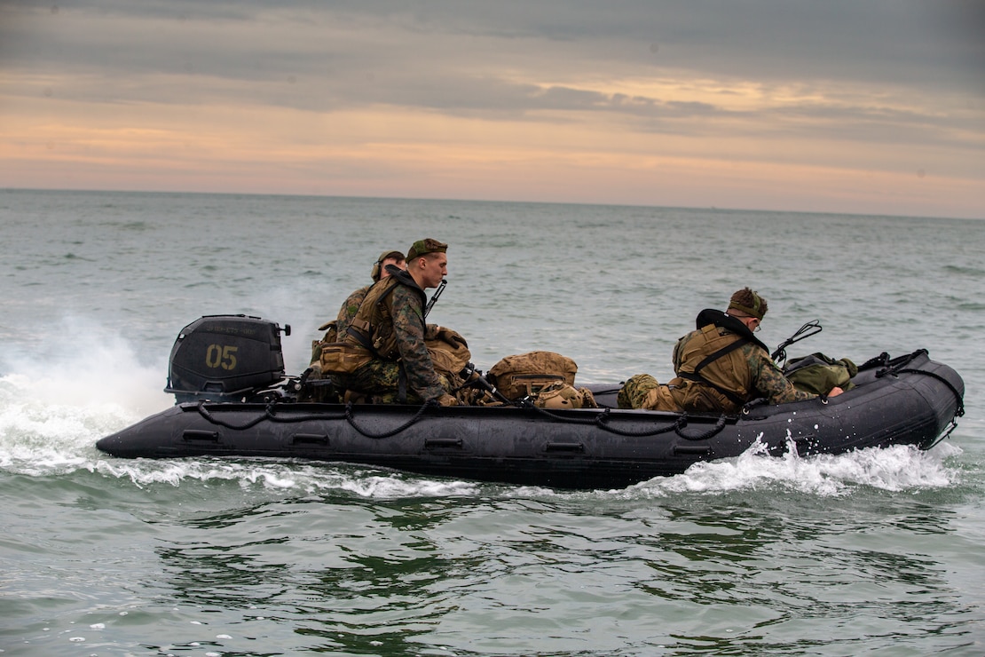U.S. Marines with 2nd Reconnaissance Battalion, 2d Marine Division, participate in Littoral Exercise 1 (LEX) aboard the USS Wichita (LCS 13), Jan. 25, 2022. During LEX 1, Marines and Sailors aboard the Wichita and on various bases throughout the East Coast will be conducting new types of training to prepare for future scenarios in littoral environments. They will be experimenting with new tactics and training with multi-domain reconnaissance and counter-reconnaissance teams in accordance with Force Design 2030. (U.S. Marine Corps photo by Cpl. Elijah J. Abernathy)