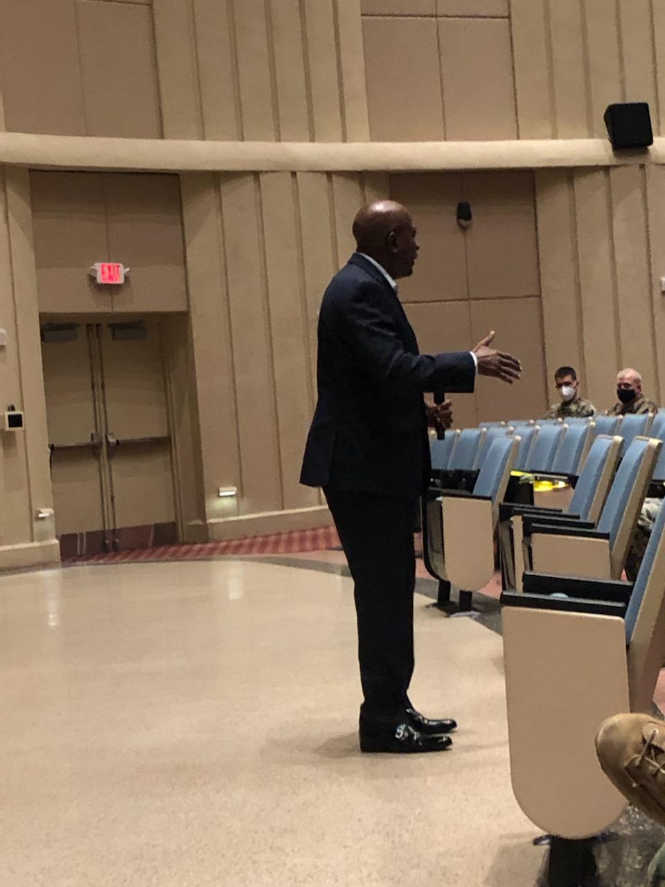The 16th Sergeant Major of the Marine Corps, retired Sergeant Major Carlton W. Kent, starts off the Headquarters Battalion's Back in the Saddle training event.