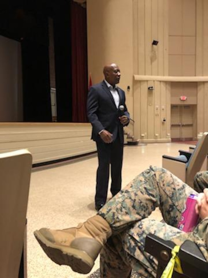 The 16th Sergeant Major of the Marine Corps, retired Sergeant Major Carlton W. Kent, starts off the Headquarters Battalion's Back in the Saddle training event.