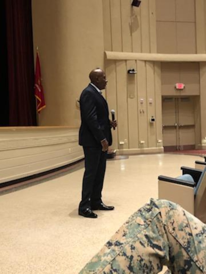 The 16th Sergeant Major of the Marine Corps, retired Sergeant Major Carlton W. Kent, starts off the Headquarters Battalion's Back in the Saddle training event.