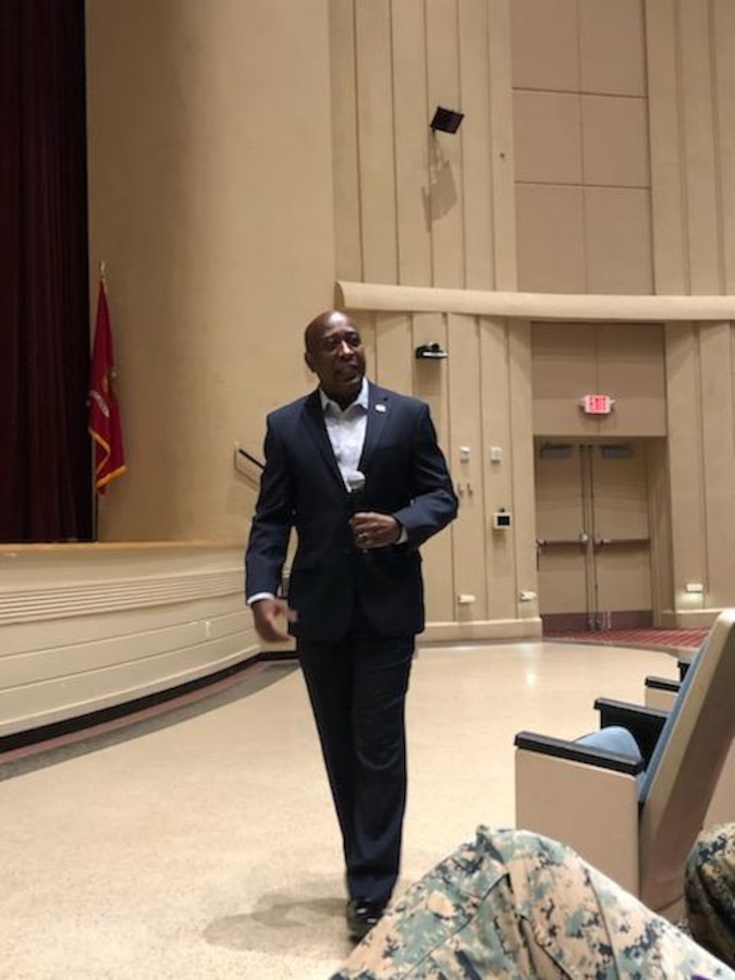 The 16th Sergeant Major of the Marine Corps, retired Sergeant Major Carlton W. Kent, starts off the Headquarters Battalion's Back in the Saddle training event.