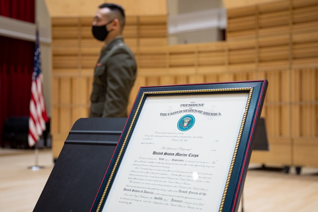 At a commissioning ceremony held on Jan. 28, 2022, 1st Lt. Darren Lin was officially announced as Assistant Director of "The President's Own" United States Marine Band.

(U.S. Marine Corps Photos by Staff Sgt. Chase Baran/Released)