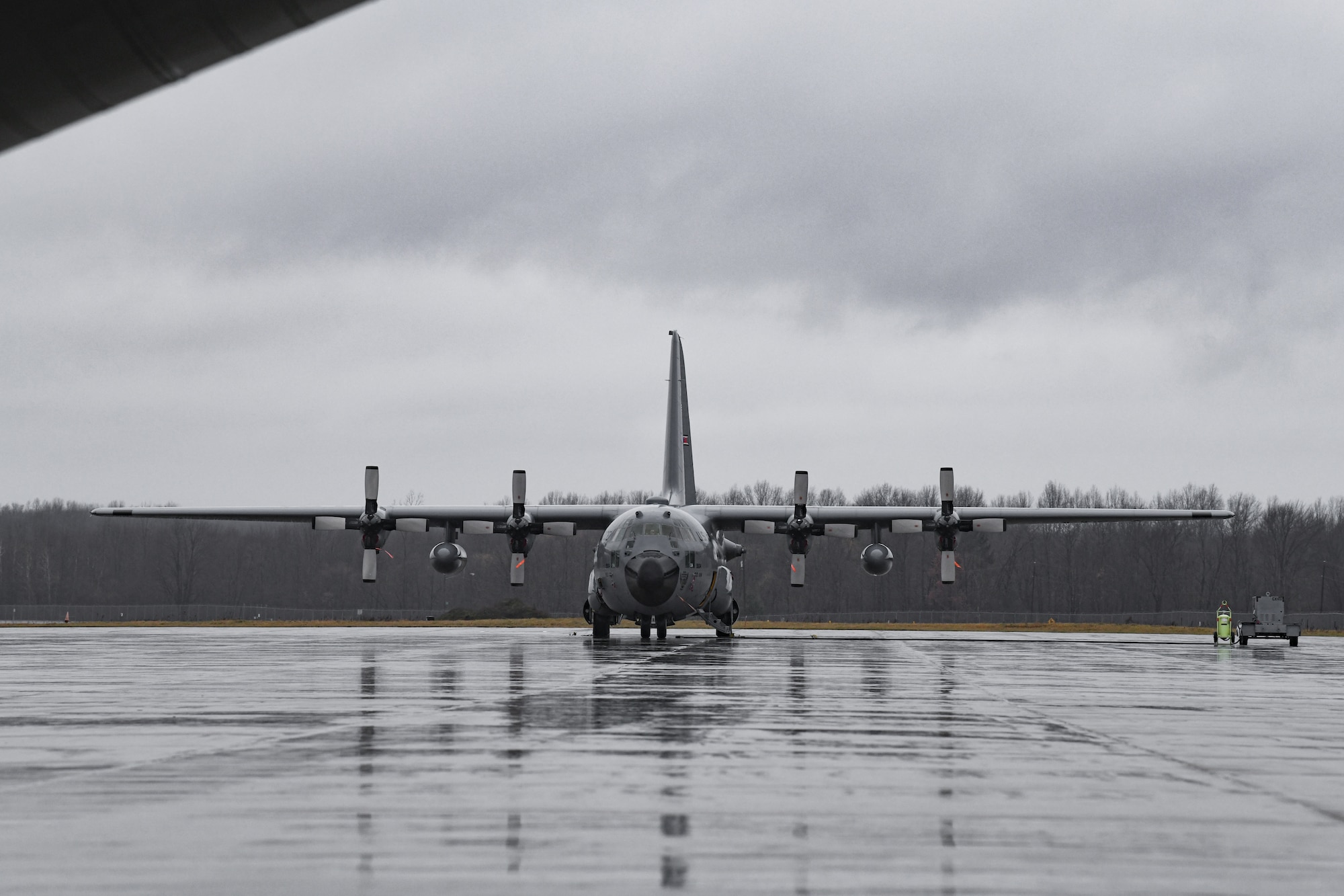 A C-130H Hercules aircraft, assigned to the 757th Airlift Squadron, remains ready for flight on Jan. 9, 2022, on the flightline at Youngstown Air Reserve Station.