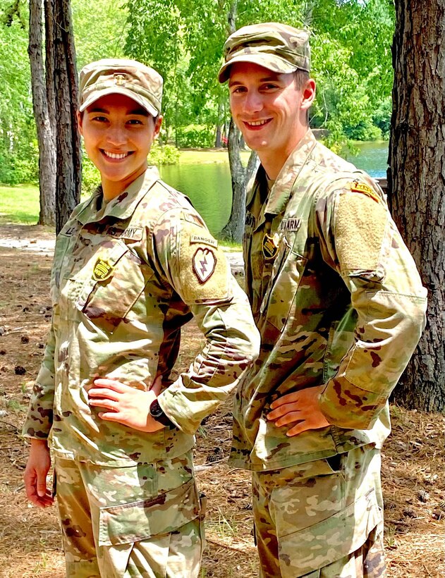 Michael Sainsbury and his wife Aveil pose for a picture during Ranger School.