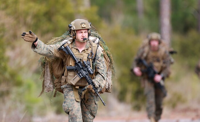 Marines from Camp Lejeune-based units conduct a littoral exercise aboard Marine Corps Recruit Depot Parris Island Jan. 25. During the training, Marines and Sailors are experimenting with new concepts and forces to prepare for future scenarios in littoral environments along the East Coast. They will be testing new tactics and training with multi-domain reconnaissance and counter-reconnaissance teams in accordance with Force Design 2030.