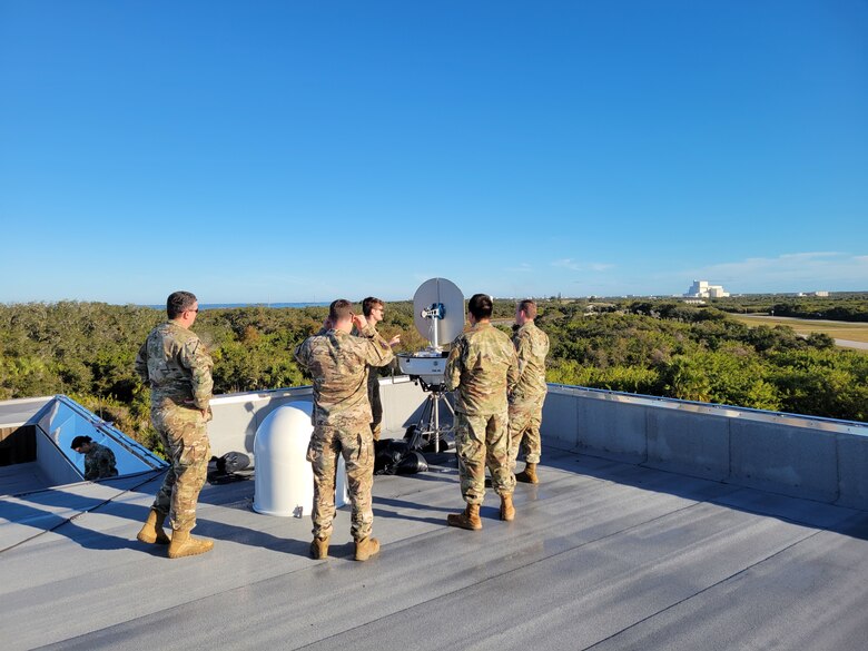 Airmen from the 2d Combat Weather Systems Squadron installing a Portable Doppler Radar weather system to assist Guardians with space launch operations.
