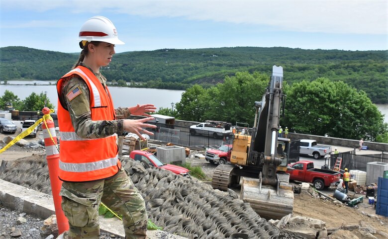 First Lieutenant Anne Schreiner walks the Cyber and Engineering Academic Center (CEAC) construction site at the U.S. Military Academy at West Point.