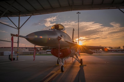 An F-16 sits ready for a new day of activities, Sep. 14, 2016, as an early morning sunrise breaks over the horizon at Tulsa Air National Guard base, Tulsa, OK.



(U.S. Air National Guard photo by Tech. Sgt. Drew A. Egnoske)