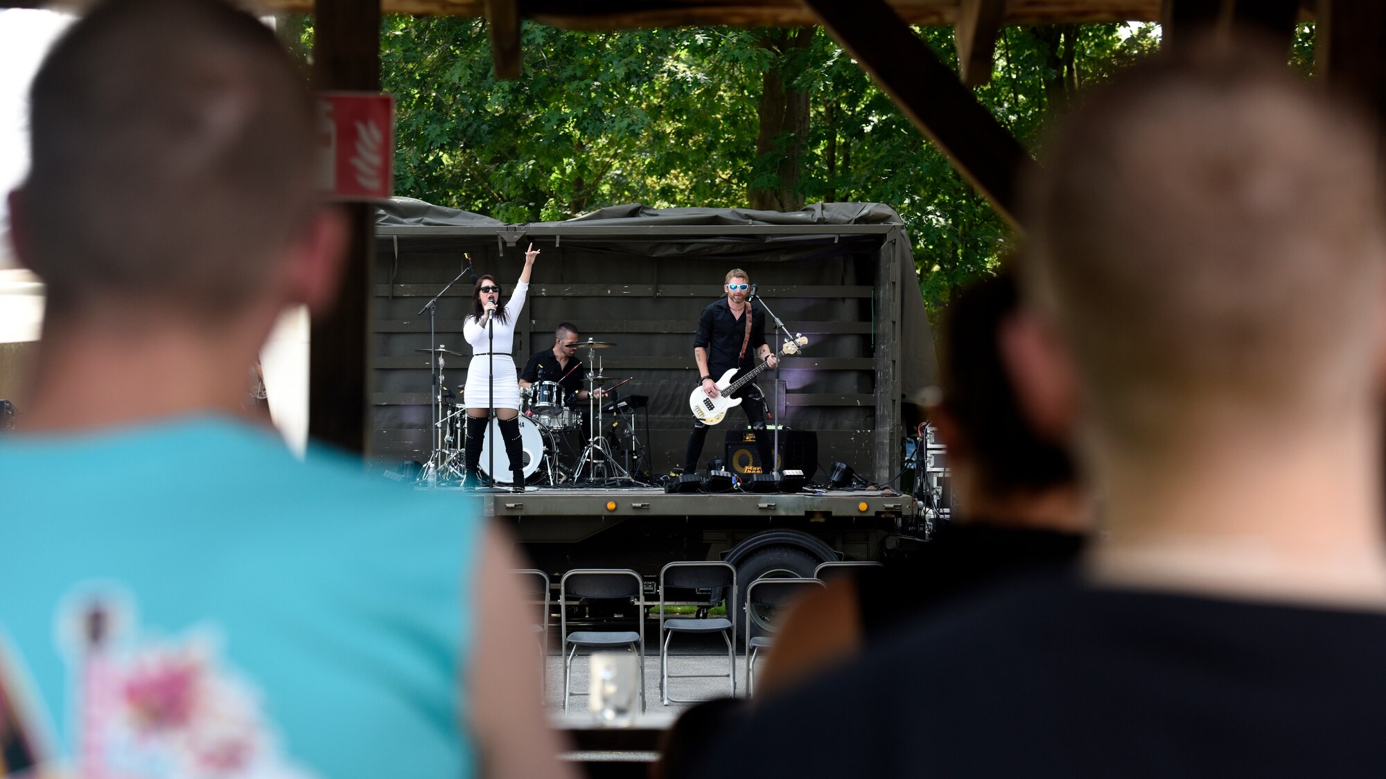 Professional band Sweet Siren plays a concert on Volkel Air Base, Netherlands, June 29, 2022. The free event was open to both US Airmen and partner members of the Royal Netherlands air force.