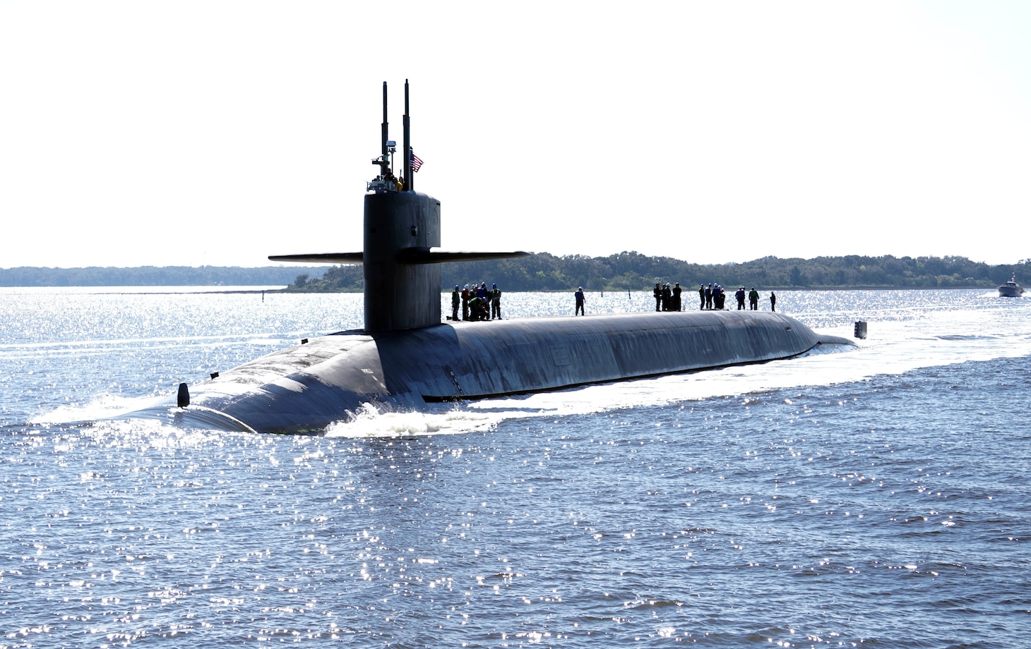 The Ohio-class ballistic-missile submarine USS Rhode Island (SSBN 740) Gold crew returns to its homeport, Naval Submarine Base Kings Bay, Ga.