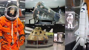 Collage of space artifacts and displays