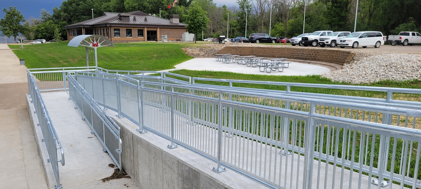 The newly renovated riverfront walkway at Locks and Dam 14 in Pleasant Valley, Iowa.