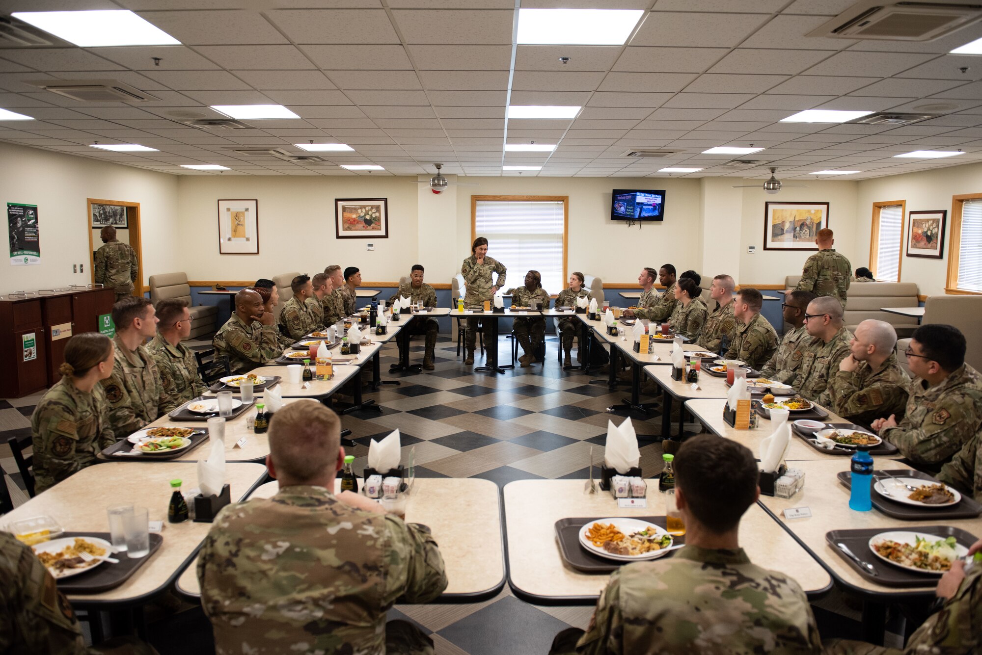 Chief Master Sgt. of the Air Force JoAnne S. Bass, hosts a lunch with 7th Air Force Airmen during her three-day visit at Osan Air Base, Republic of Korea, June 30, 2022.
