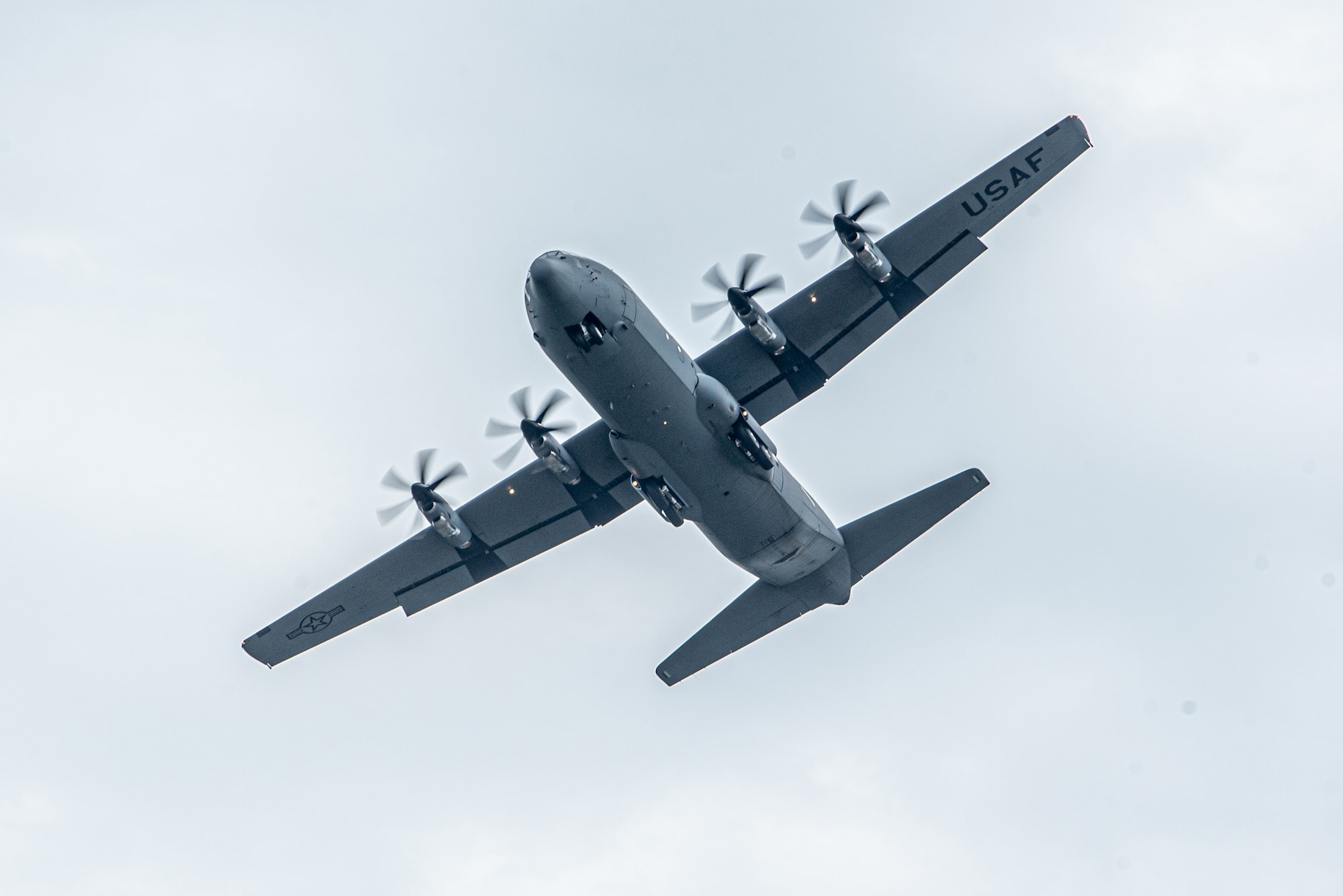 A Kentucky Air National Guard C-130J Super Hercules aircraft conducts a flyover during Military Appreciation Day at Churchill Downs in Louisville, Ky., June 12, 2022, to honor Tech. Sgt. Travis Brown, a pararescueman from the Kentucky Air National Guard’s 123rd Special Tactics Squadron who died Feb. 16. More than 150 Airmen, friends and family members attended the event to pay their respects. (U.S. Air National Guard photo by Tech. Sgt. Joshua Horton)