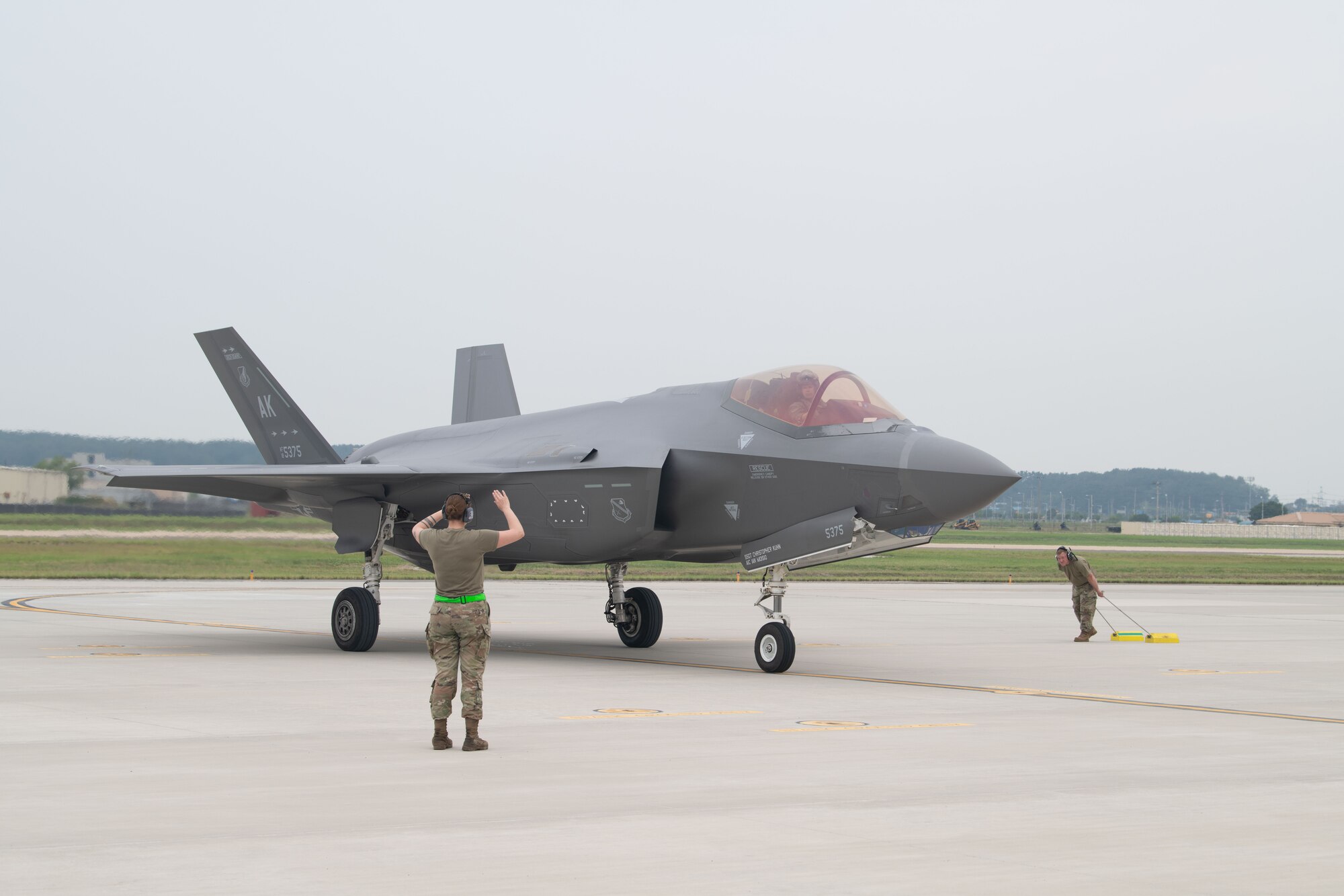 On July 5, United States Air Force F-35 aircraft from Eielson Air Force Base, Alaska arrive in the Republic of Korea to conduct flight operations alongside their ROK Air Force counterparts. Photo by U.S. Air Force.