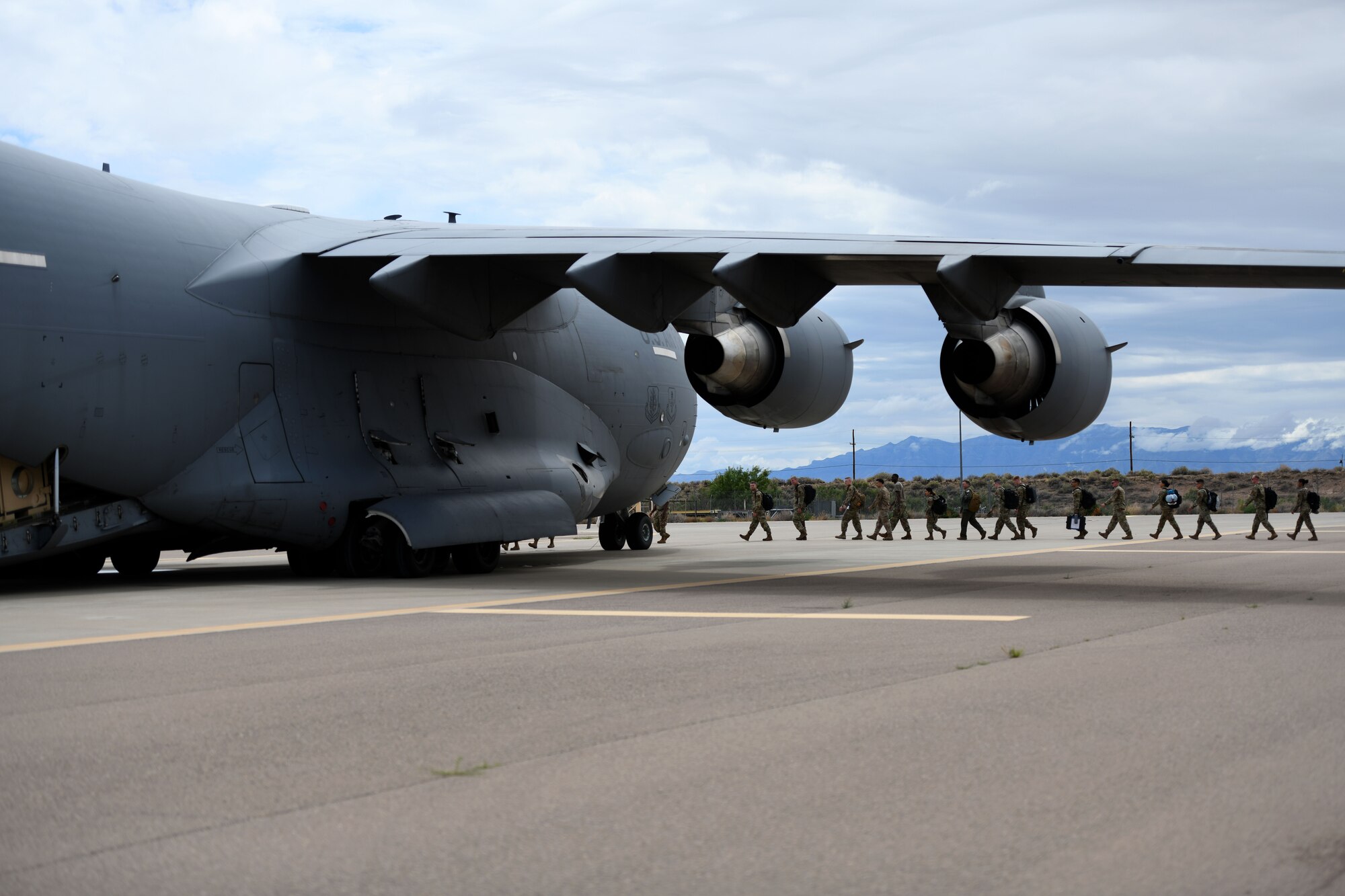 A C-17 Globemaster III from the 97th Air Mobility Wing, Altus Air Force Base, Okla., taxis on the flight line at Holloman Air Force Base, New Mexico, June 22, 2022.