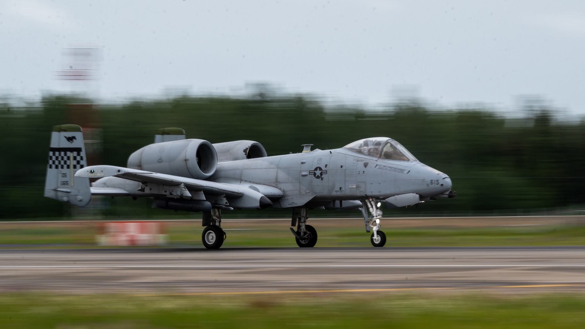 An A-10 Thunderbolt II assigned to the 25th Fighter Squadron takes off before performing flight operations in support of exercise RED FLAG-Alaska 22-2