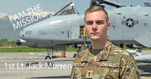 U.S. Air Force 1st Lt. Jack Murren, an intel analyst assigned to the 175th Operations Group, Maryland Air National Guard, poses for a photograph in front of an A-10C Thunderbolt II aircraft at Ohrid St. Paul The Apostle Airport in Ohrid, North Macedonia, May 9, 2022.