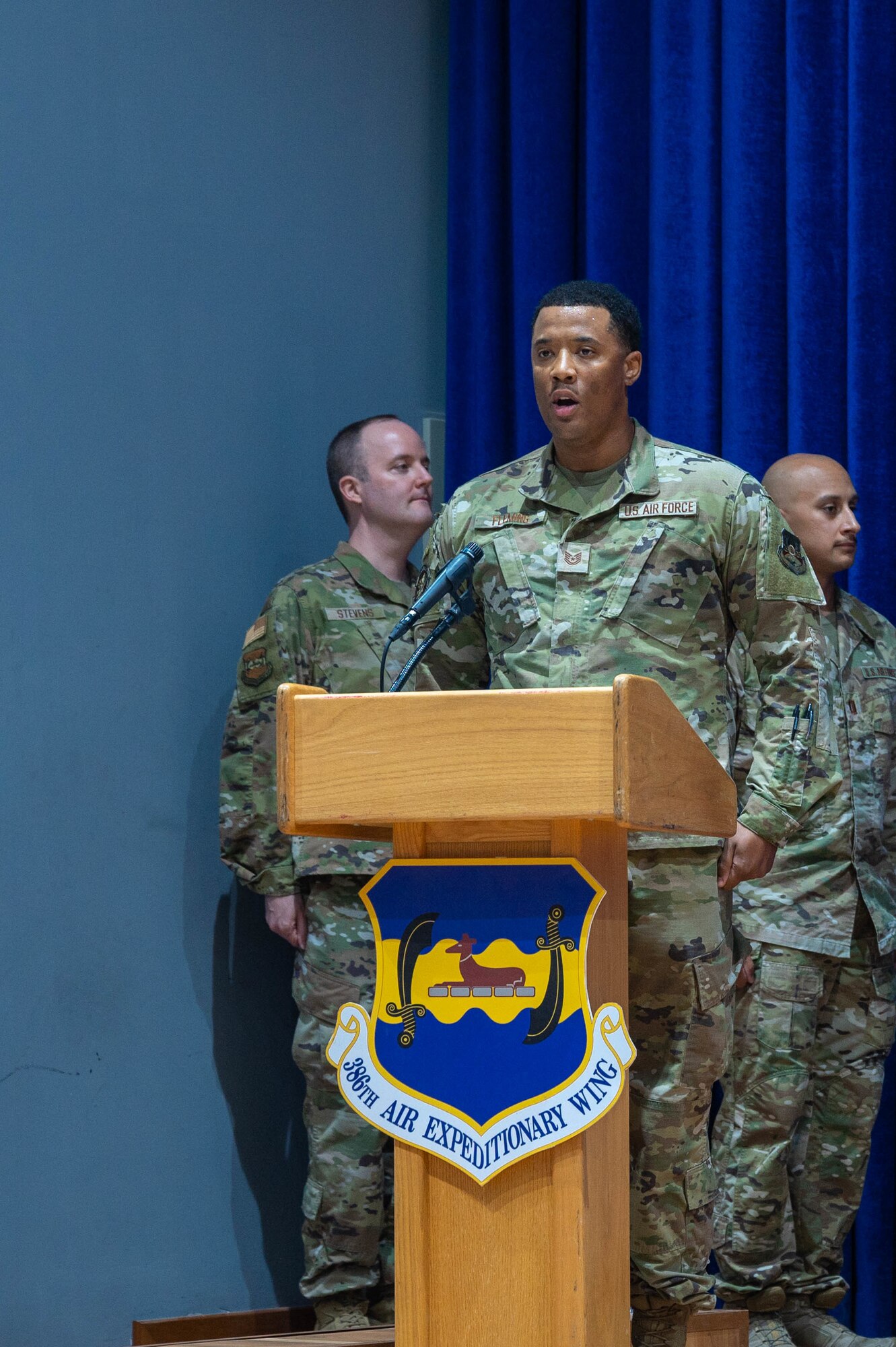 In the midst of multiple groups under the 386th Air Expeditionary Wing deactivating and shifting to the Air Staff model, the 387th Air Expeditionary Group remains intact, due to the unique mission it performs throughout the U.S. Central Command area of responsibility.  The 387th AEG is comprised of the 387th Air Expeditionary Squadron, 82nd Expeditionary Air Support Operations Squadron, 22nd Expeditionary Combat Weather Squadron and 443rd Aerospace Expeditionary Squadron.