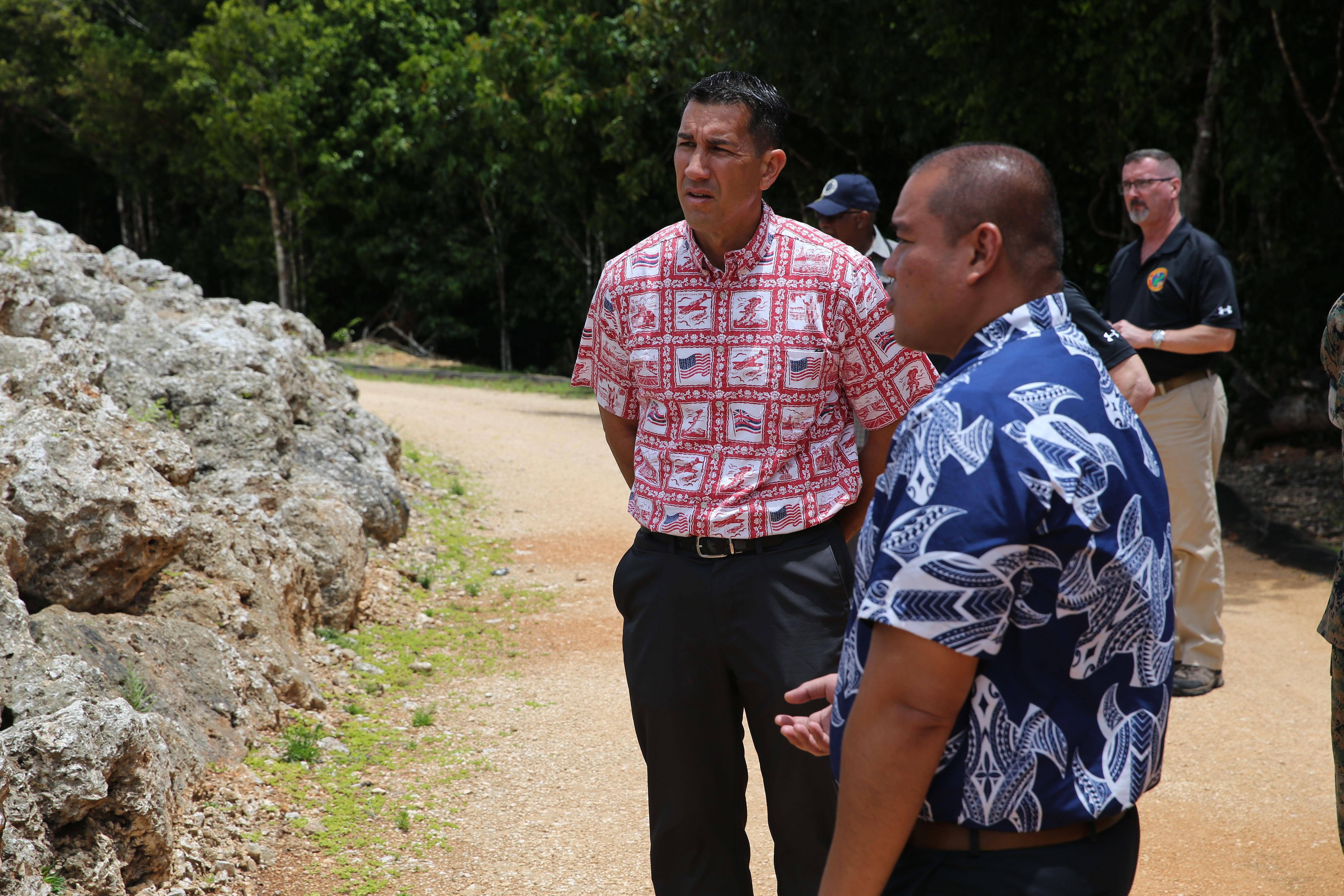 U.S. Representative for Hawaii’s 2nd Congressional District, Mr. Kai Kahele, left, takes a tour of the new Live-Fire Training Range Complex at Marine Corps Base (MCB) Camp Blaz, Guam, June 13, 2022. MCB Camp Blaz is currently being constructed in Guam and will bring additional capabilities to Marines and other military branches operating in the Indo-Pacific. (U.S. Marine Corps photo by Lance Cpl. Garrett Gillespie)