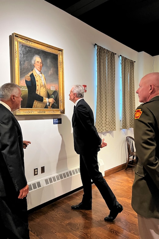 Lithuanian President Gitanas Nauseda visits the First Troop Philadelphia City Calvary Armory on July 2, 2022 in Philadelphia. President Nauseda met with Maj. Gen. Mark J. Schindler, the Adjutant General of Pennsylvania, and leaders of the Pennsylvania Departments of Military and Veterans Affairs (DMVA) and Community and Economic Development (DCED) to discuss economic opportunities and their 29-year state partnership program.