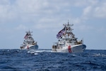 The USCGC Clarence Sutphin Jr. (WPC 1147) John Scheuerman (WPC 1146) sail across the Atlantic Ocean, June 22, 2022.